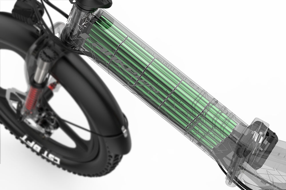 Lankeleisi Bikes lithium-ion battery designed for LANKELEISI electric bicycles, showing the compact, rechargeable battery pack.
